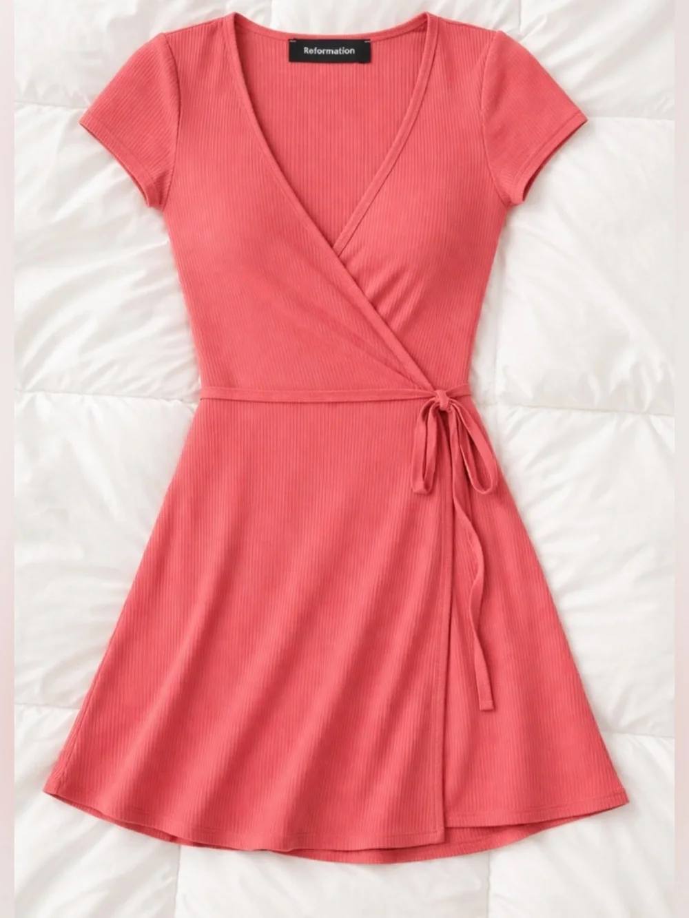 Reformation Ribbed Wrap Mini Dress Dusty Rose Size S - Picture 4 of 4